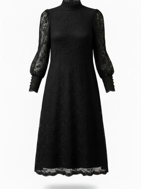 Vintage Mockneck Black Floral Lace Dress